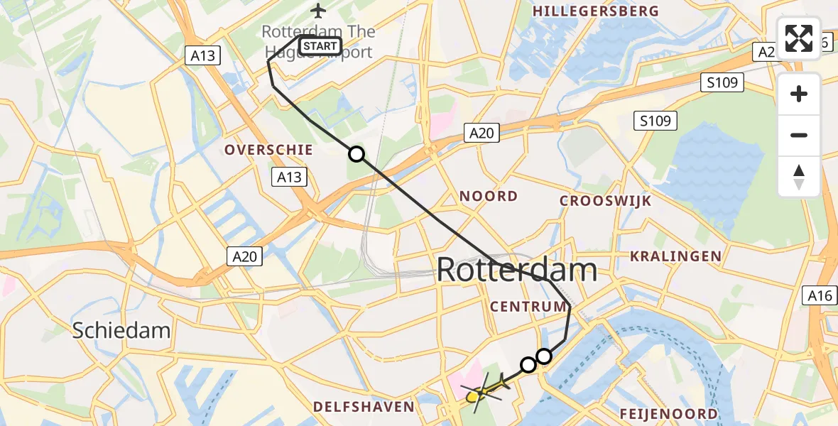 Routekaart van de vlucht: Lifeliner 3 naar Erasmus MC