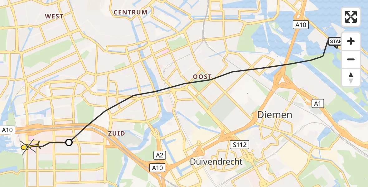 Routekaart van de vlucht: Lifeliner 1 naar VU Medisch Centrum Amsterdam