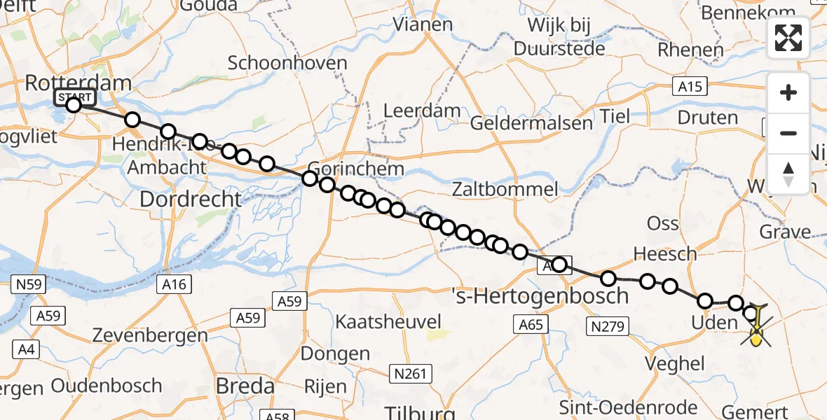 Routekaart van de vlucht: Lifeliner 3 naar Vliegbasis Volkel