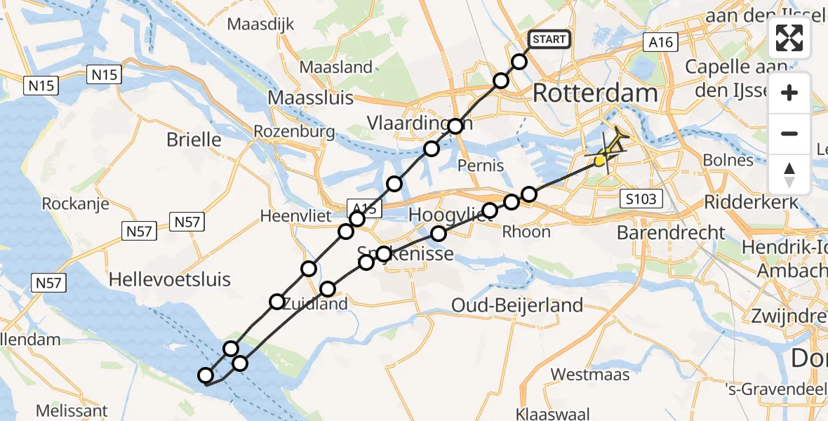 Routekaart van de vlucht: Lifeliner 2 naar Rotterdam