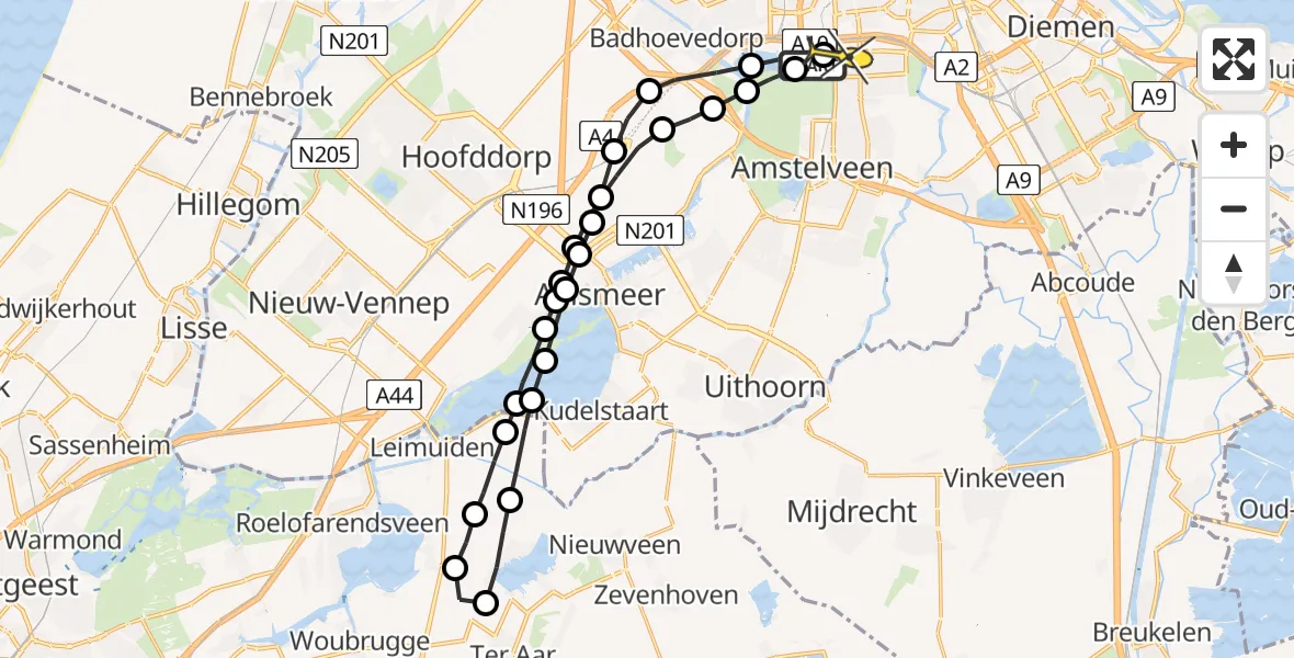 Routekaart van de vlucht: Lifeliner 1 naar VU Medisch Centrum Amsterdam