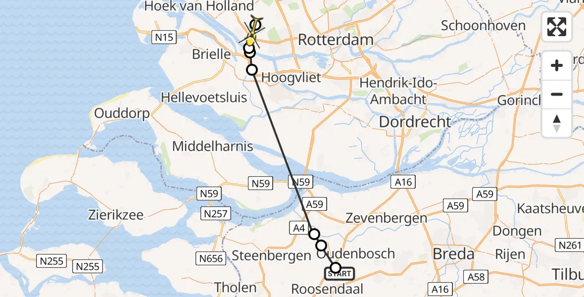 Routekaart van de vlucht: Politieheli naar Maasland