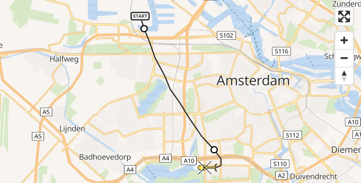 Routekaart van de vlucht: Lifeliner 1 naar VU Medisch Centrum Amsterdam