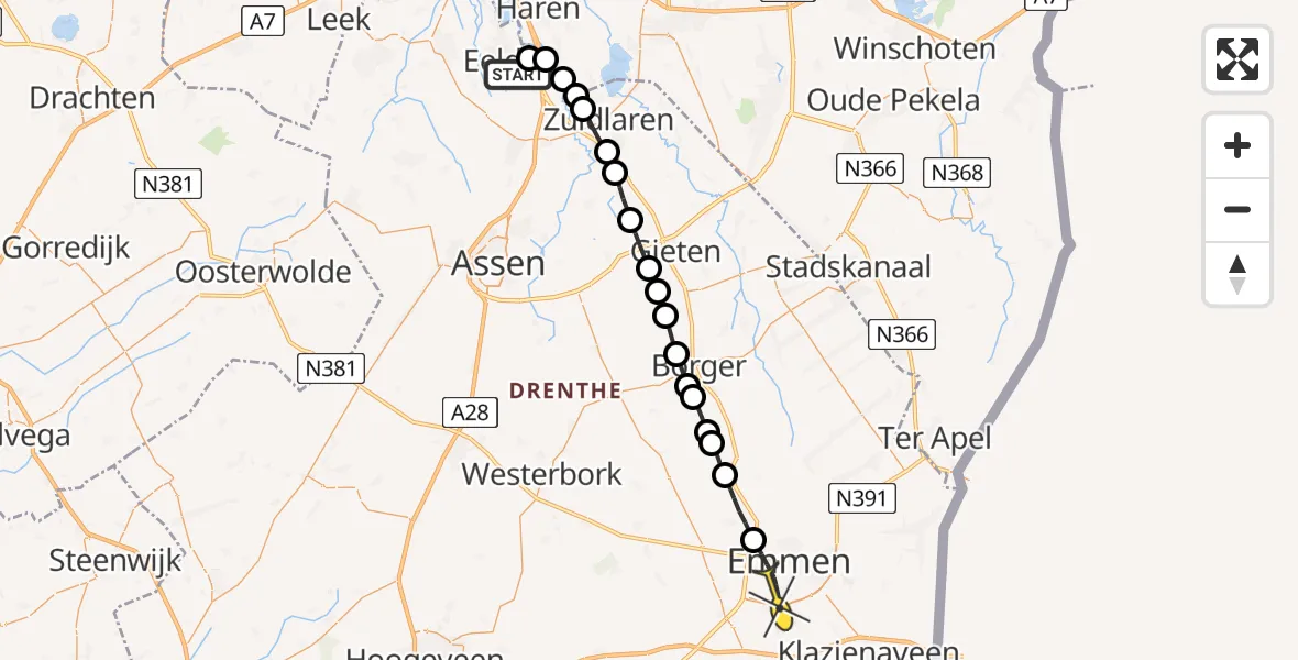 Routekaart van de vlucht: Lifeliner 4 naar Emmen