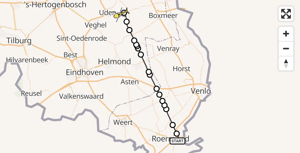 Routekaart van de vlucht: Lifeliner 3 naar Vliegbasis Volkel