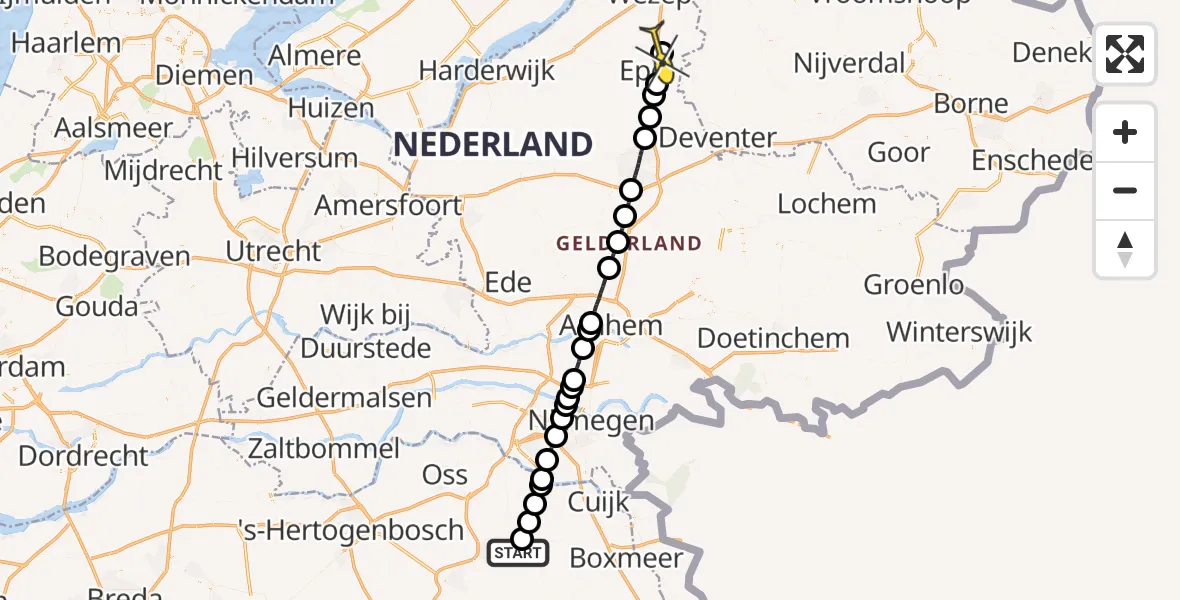 Routekaart van de vlucht: Lifeliner 3 naar Heerde