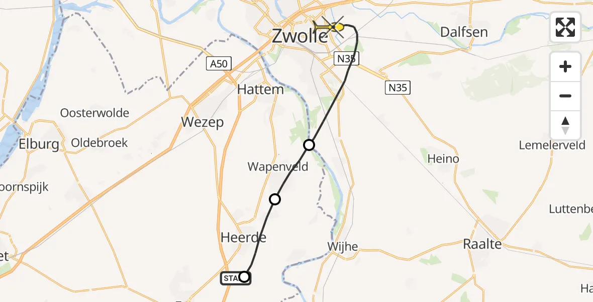 Routekaart van de vlucht: Lifeliner 3 naar Zwolle