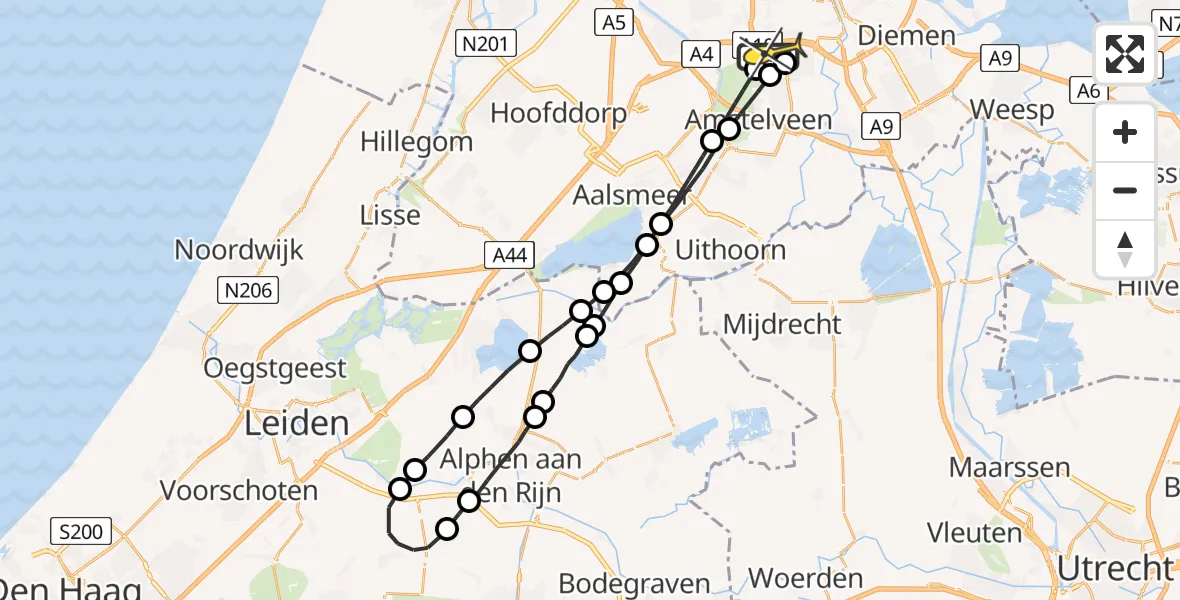 Routekaart van de vlucht: Lifeliner 1 naar VU Medisch Centrum Amsterdam