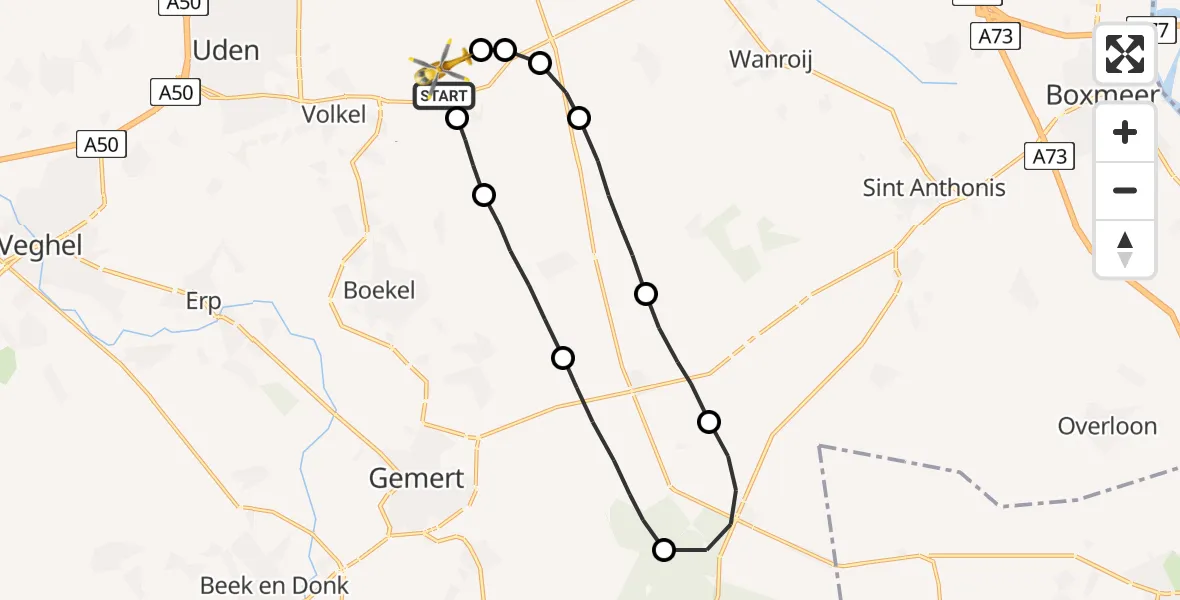 Vluchtroute Traumahelikopter Vliegbasis Volkel - Vliegbasis Volkel, 15 februari 2023, 19:37