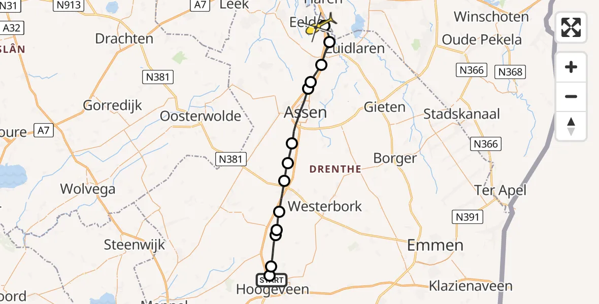 Routekaart van de vlucht: Lifeliner 4 naar Eelde