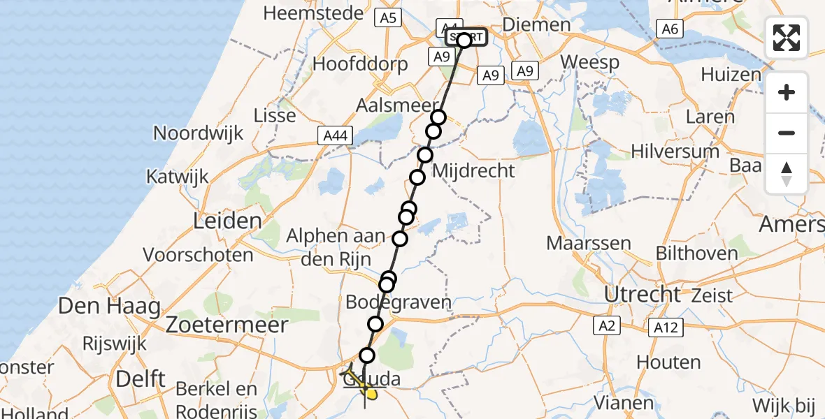 Routekaart van de vlucht: Lifeliner 1 naar Gouda