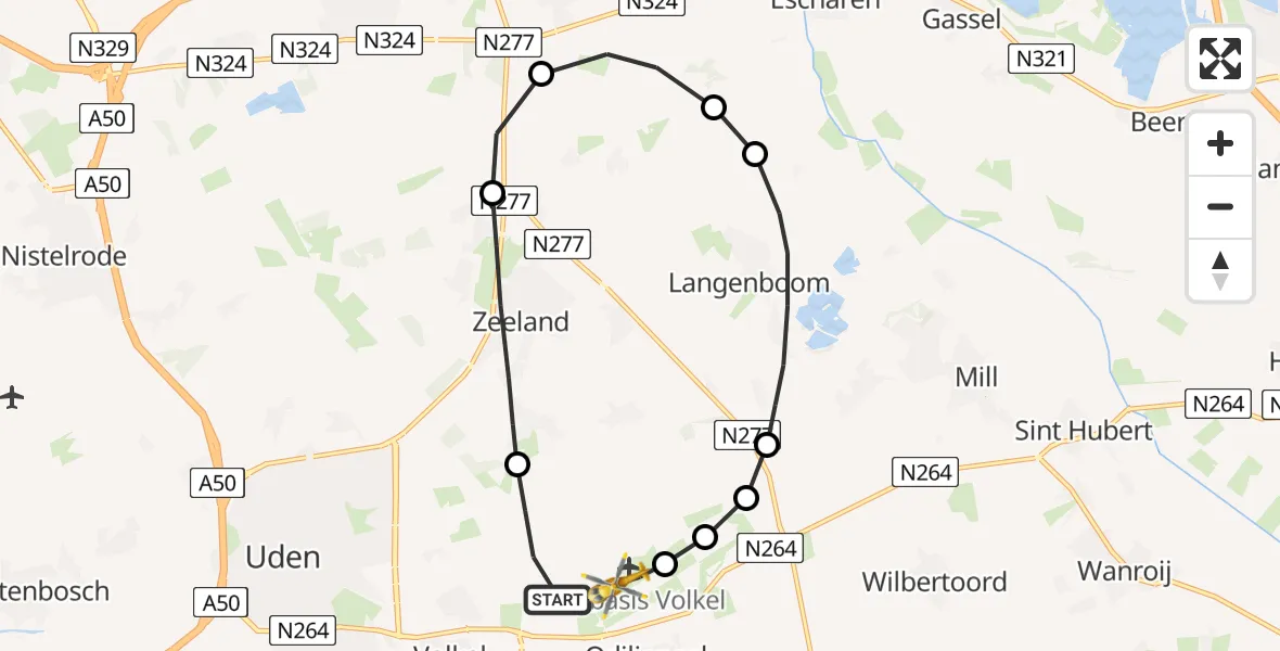 Vluchtroute Traumahelikopter Vliegbasis Volkel - Vliegbasis Volkel, 15 februari 2023, 21:34