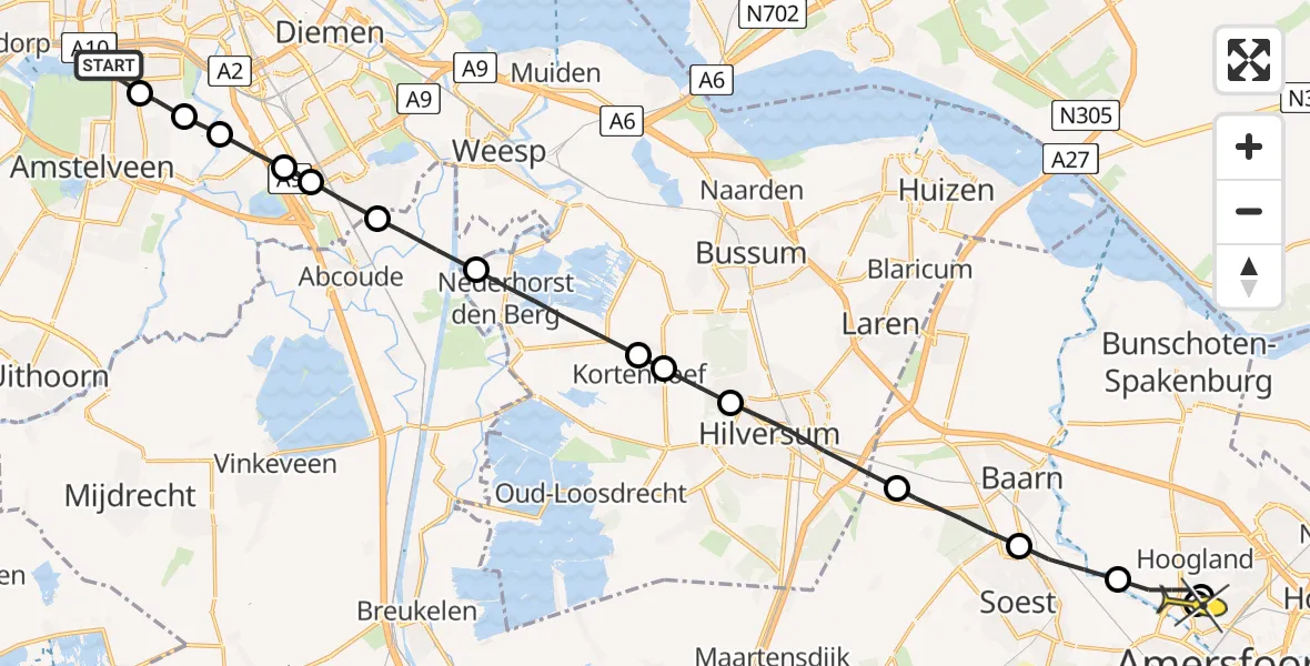 Routekaart van de vlucht: Lifeliner 1 naar Hoogland