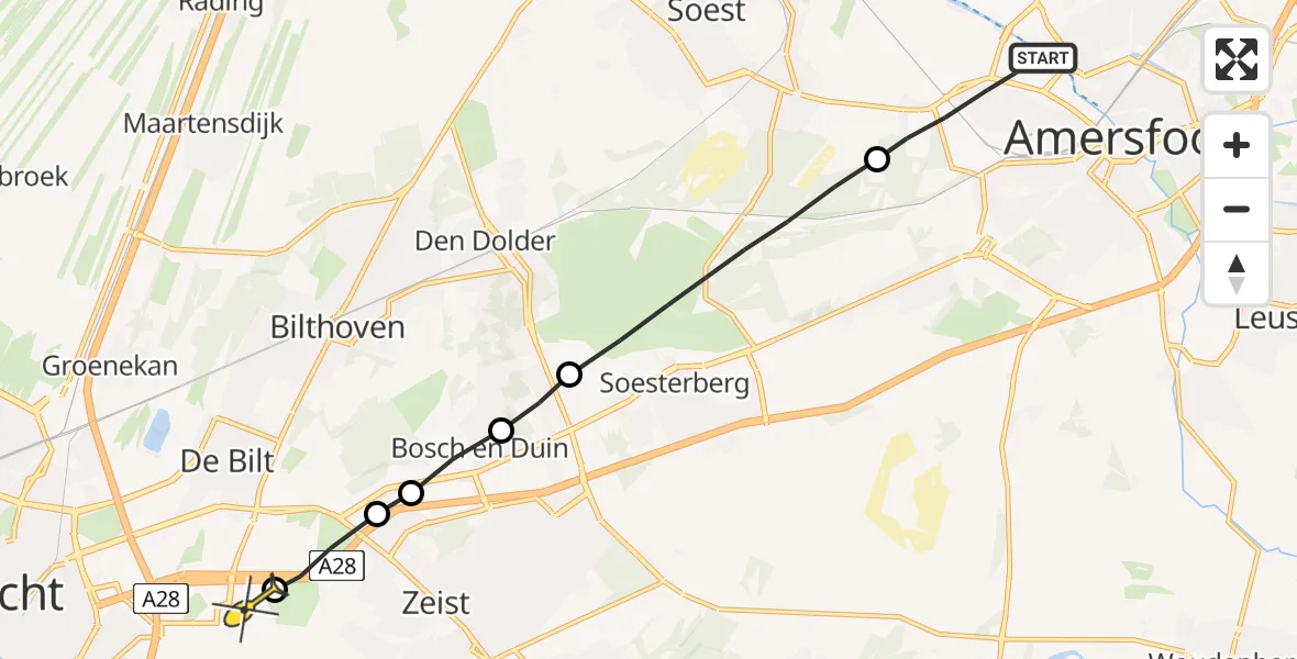 Routekaart van de vlucht: Lifeliner 1 naar Universitair Medisch Centrum Utrecht