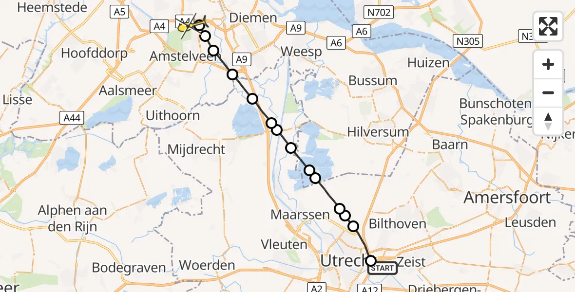 Routekaart van de vlucht: Lifeliner 1 naar VU Medisch Centrum Amsterdam