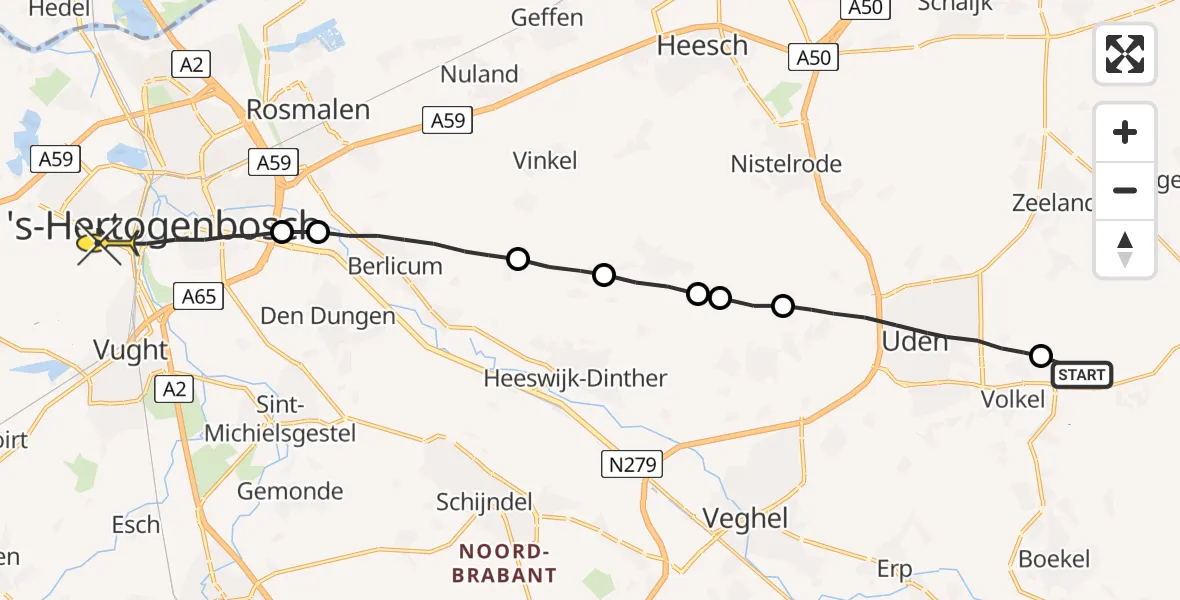 Routekaart van de vlucht: Lifeliner 3 naar 's-Hertogenbosch