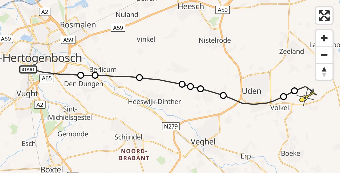 Routekaart van de vlucht: Lifeliner 3 naar Vliegbasis Volkel