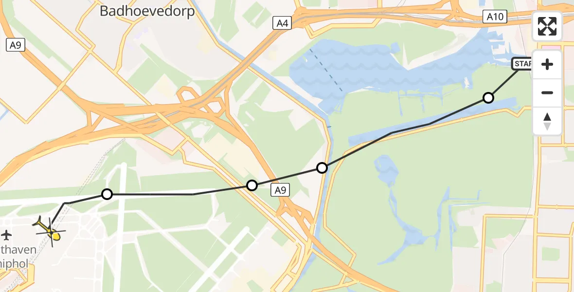 Routekaart van de vlucht: Lifeliner 1 naar Luchthaven Schiphol