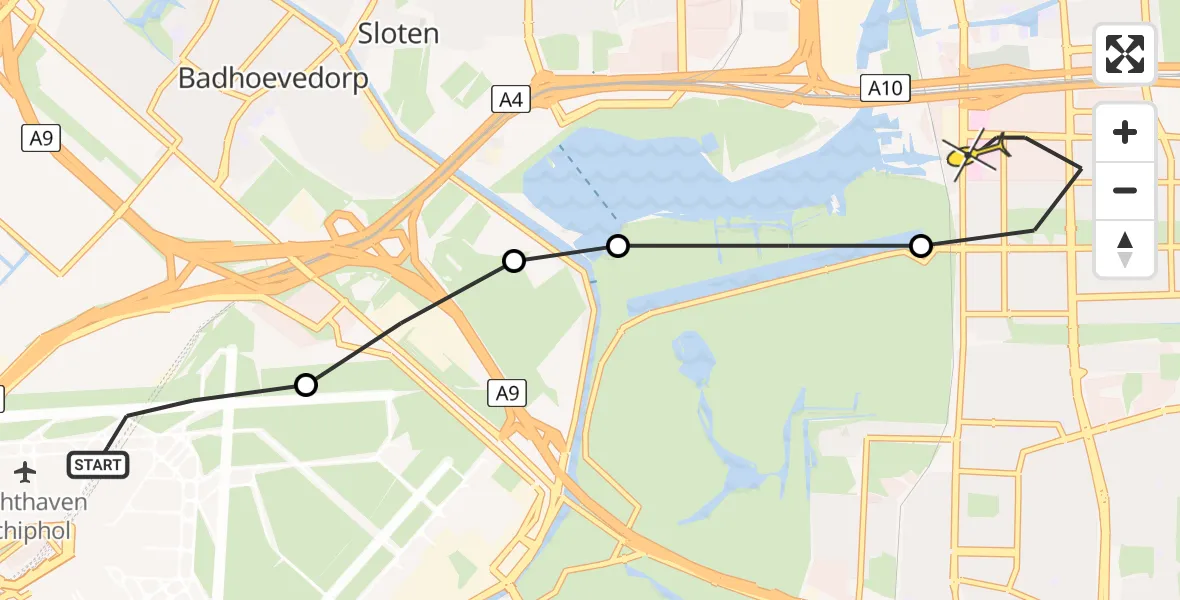 Routekaart van de vlucht: Lifeliner 1 naar VU Medisch Centrum Amsterdam