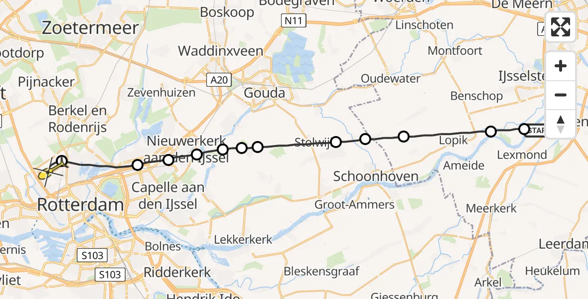 Routekaart van de vlucht: Lifeliner 2 naar Rotterdam The Hague Airport