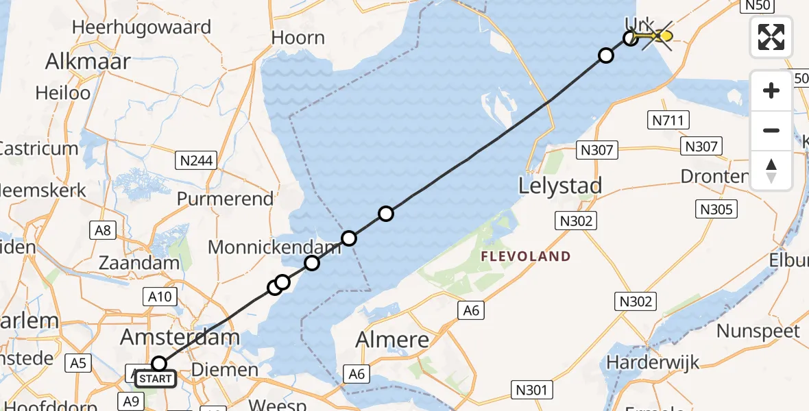 Routekaart van de vlucht: Lifeliner 1 naar Urk