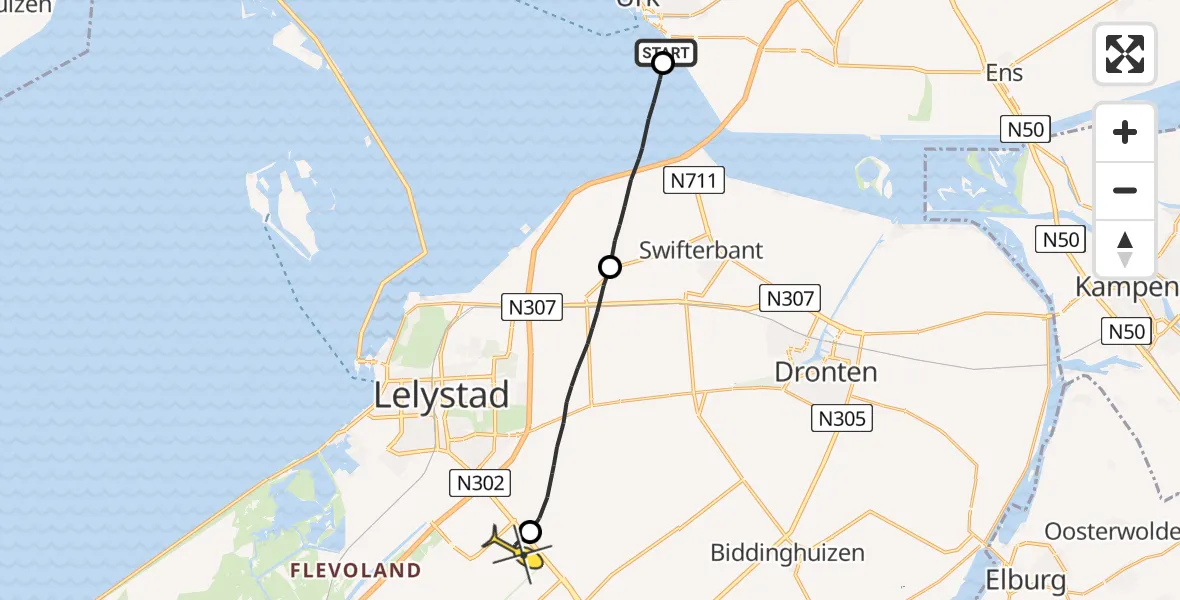 Routekaart van de vlucht: Lifeliner 1 naar Lelystad Airport