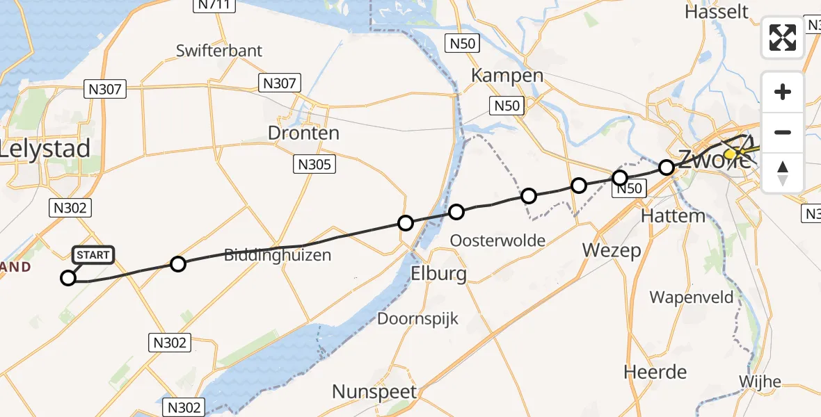 Routekaart van de vlucht: Lifeliner 1 naar Zwolle