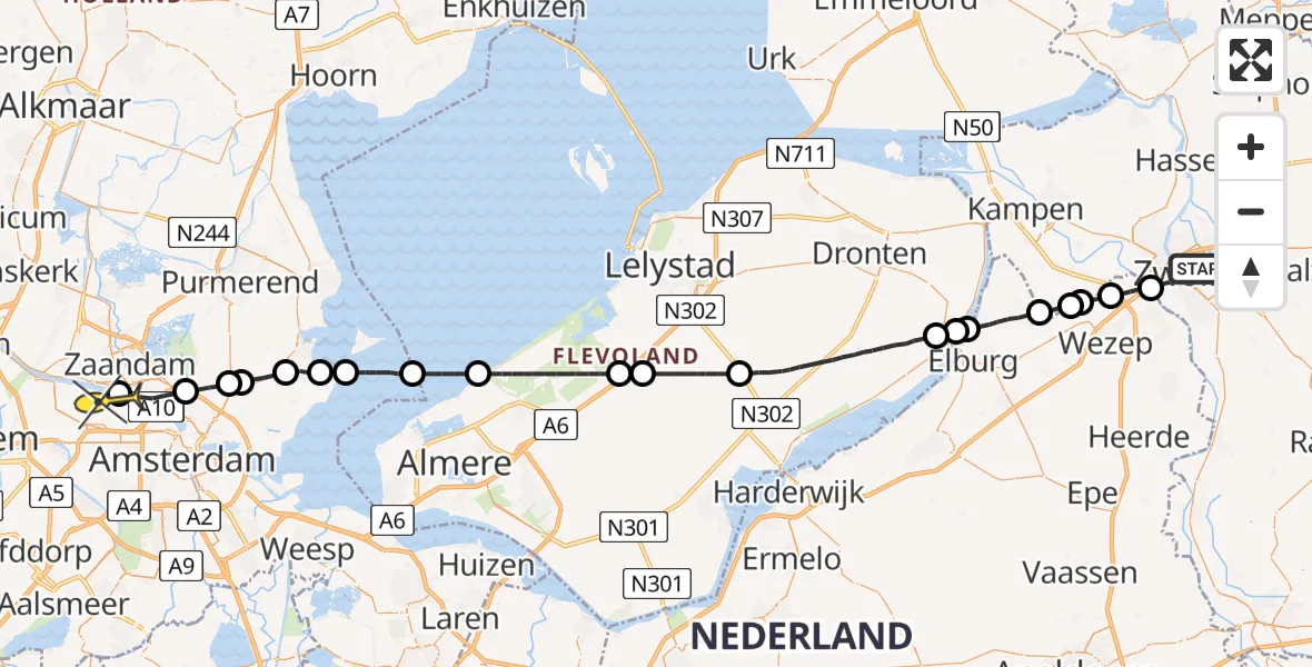 Routekaart van de vlucht: Lifeliner 1 naar Amsterdam Heliport