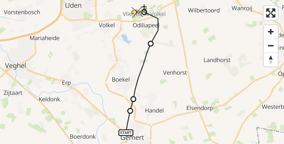 Routekaart van de vlucht: Lifeliner 3 naar Vliegbasis Volkel