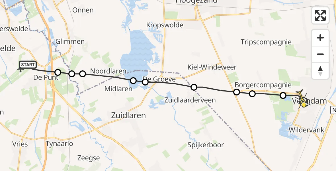 Routekaart van de vlucht: Lifeliner 4 naar Veendam