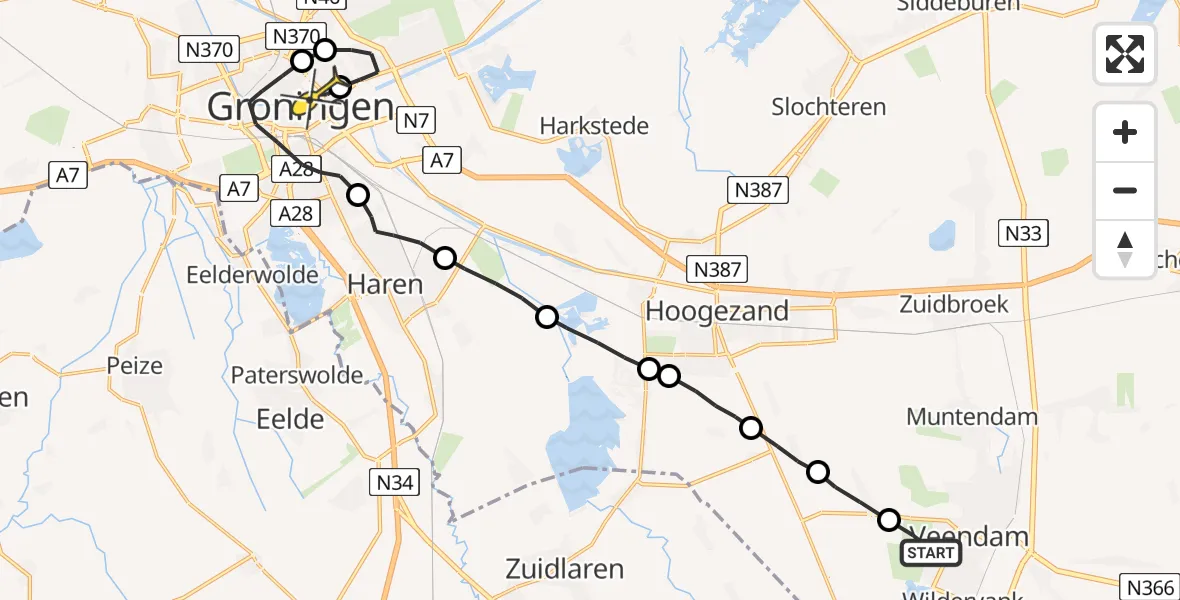 Routekaart van de vlucht: Lifeliner 4 naar Universitair Medisch Centrum Groningen