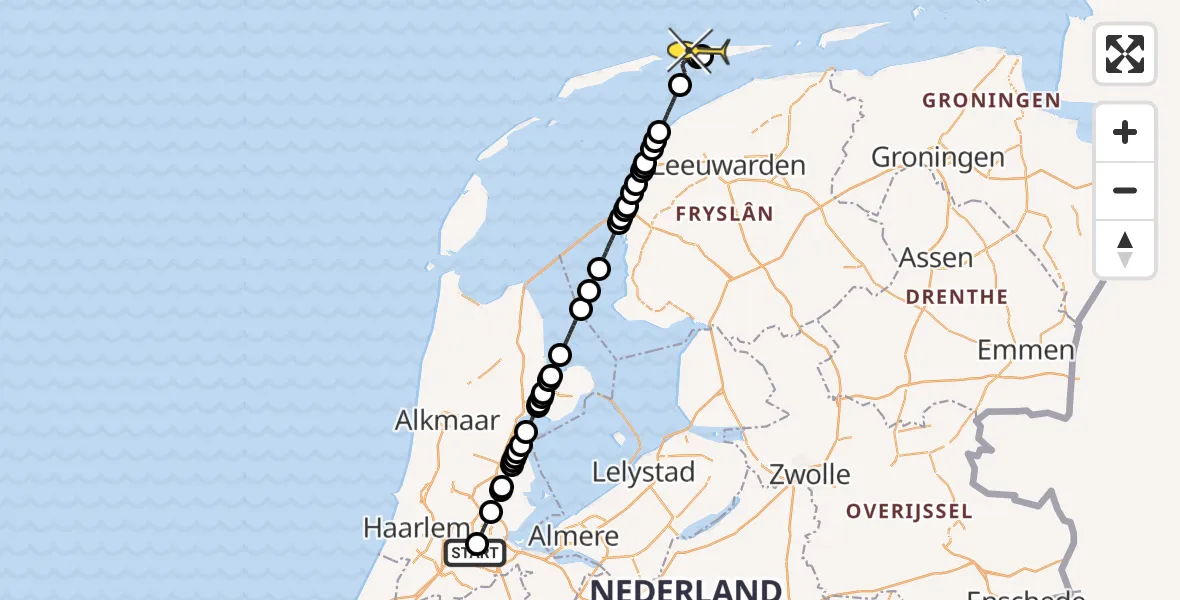 Routekaart van de vlucht: Lifeliner 1 naar Ameland Airport Ballum