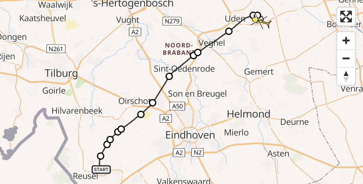 Routekaart van de vlucht: Lifeliner 3 naar Vliegbasis Volkel