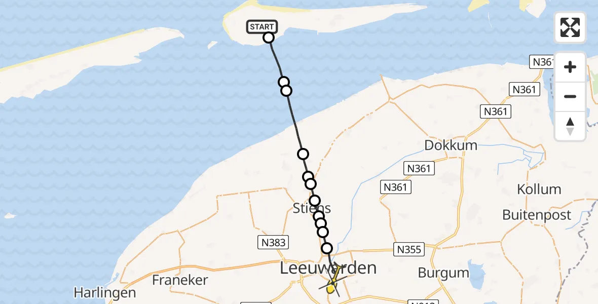 Routekaart van de vlucht: Lifeliner 1 naar Leeuwarden