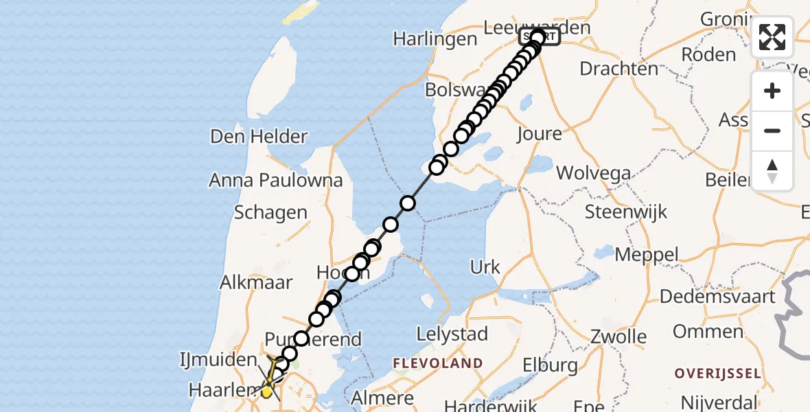 Routekaart van de vlucht: Lifeliner 1 naar Amsterdam Heliport