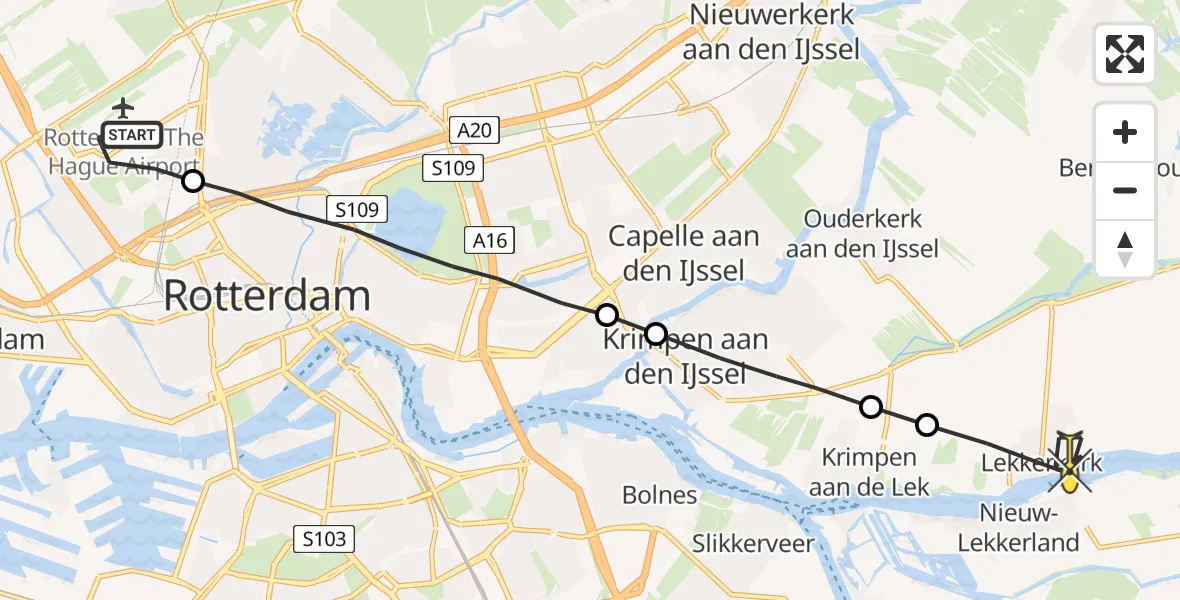 Routekaart van de vlucht: Lifeliner 2 naar Lekkerkerk