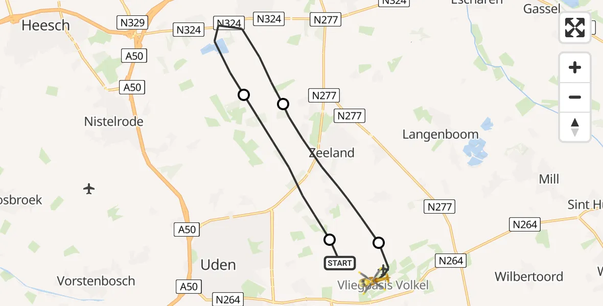 Vluchtroute Traumahelikopter Vliegbasis Volkel - Vliegbasis Volkel, 16 februari 2023, 14:45