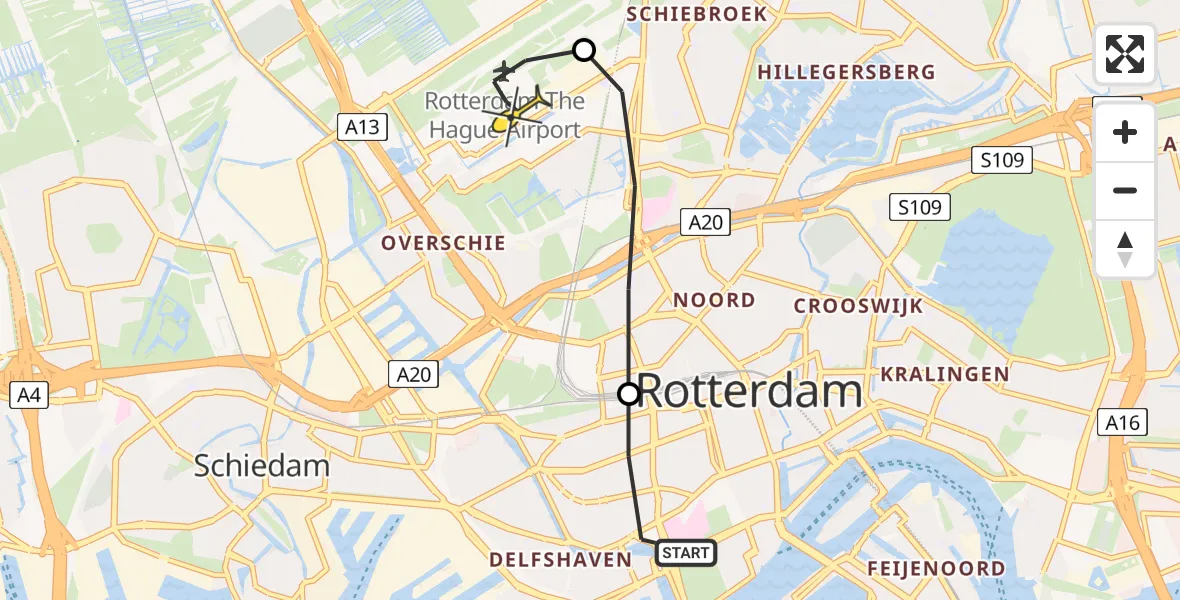 Routekaart van de vlucht: Lifeliner 2 naar Rotterdam The Hague Airport