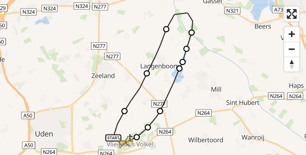Vluchtroute Traumahelikopter Vliegbasis Volkel - Vliegbasis Volkel, 16 februari 2023, 16:27