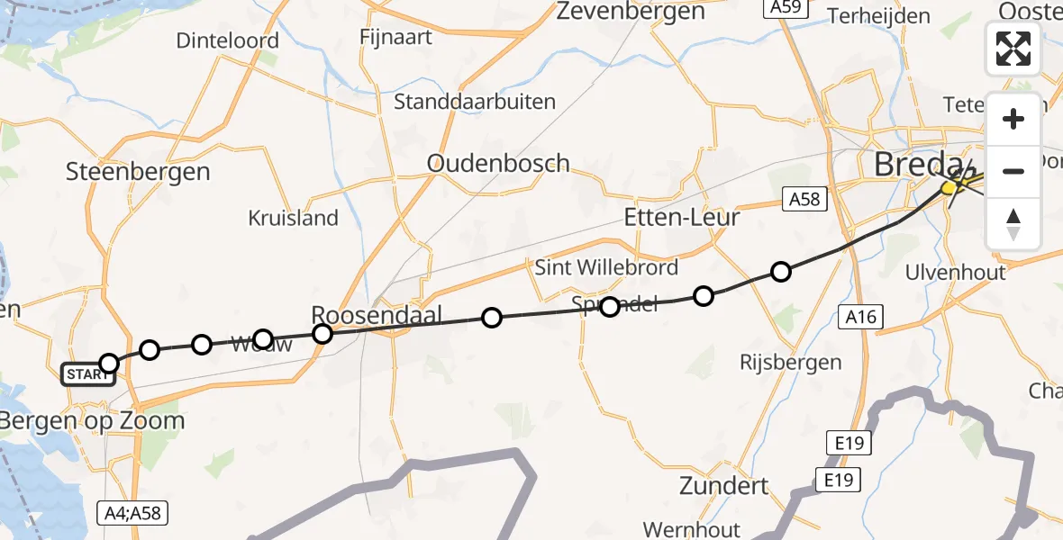 Routekaart van de vlucht: Lifeliner 2 naar Breda