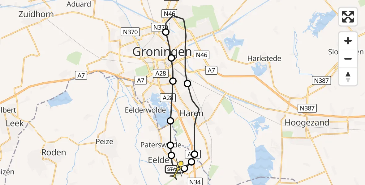 Routekaart van de vlucht: Lifeliner 4 naar Groningen Airport Eelde