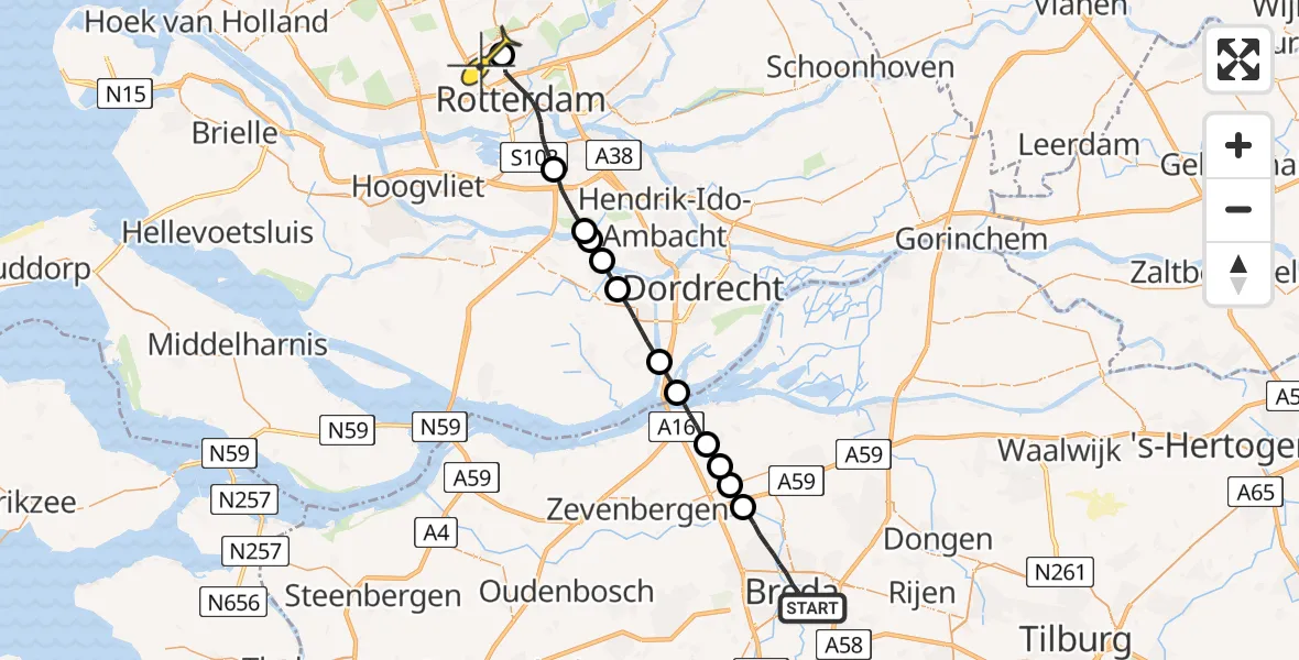 Routekaart van de vlucht: Lifeliner 2 naar Rotterdam The Hague Airport