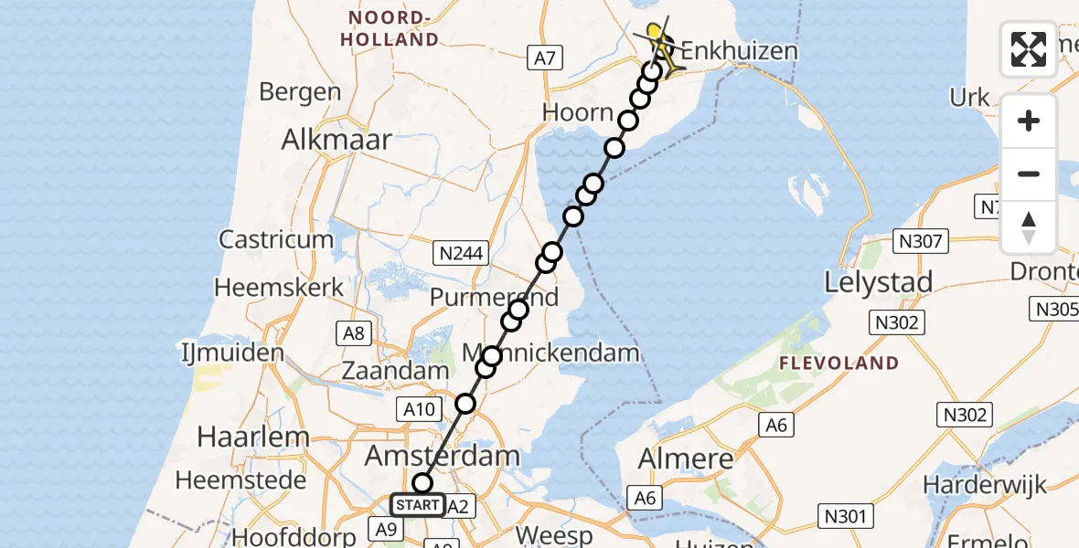 Routekaart van de vlucht: Lifeliner 1 naar Hoogkarspel