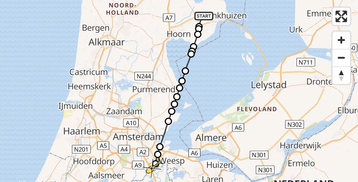 Routekaart van de vlucht: Lifeliner 1 naar Academisch Medisch Centrum (AMC)