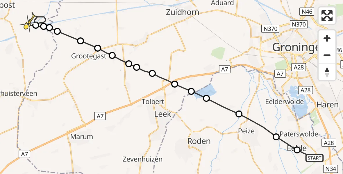 Routekaart van de vlucht: Lifeliner 4 naar Gerkesklooster