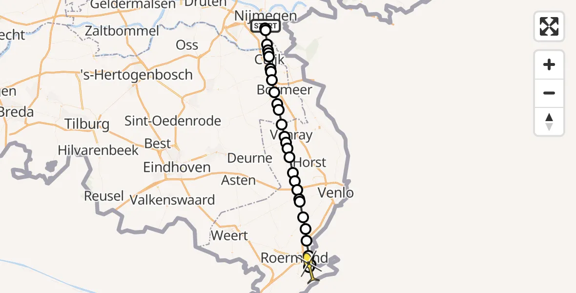 Routekaart van de vlucht: Lifeliner 3 naar Roermond