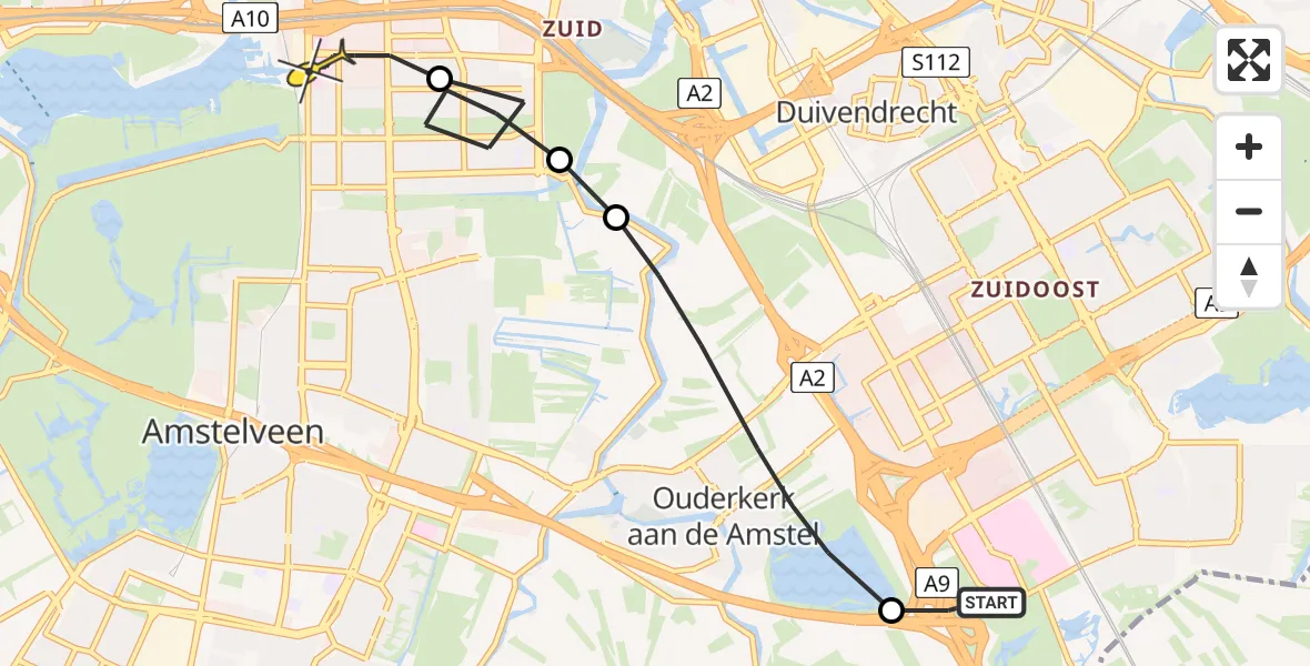 Routekaart van de vlucht: Lifeliner 1 naar VU Medisch Centrum Amsterdam