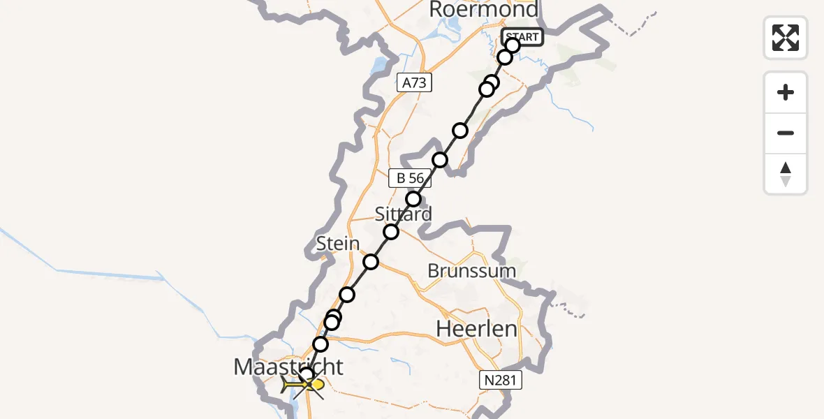 Routekaart van de vlucht: Lifeliner 3 naar Maastricht UMC+