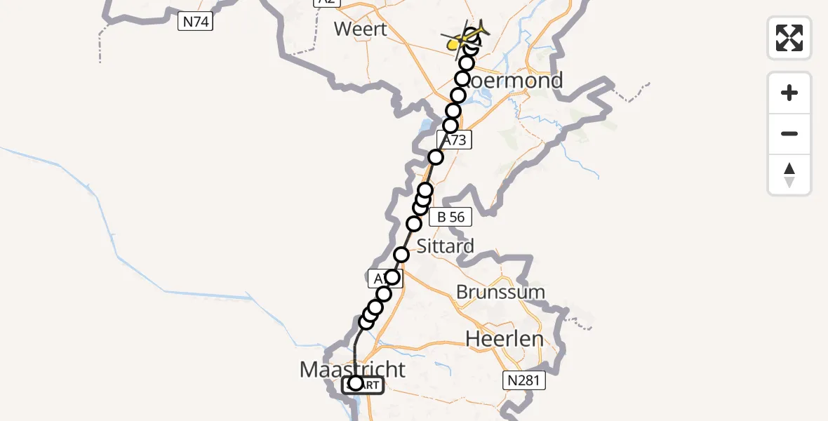 Routekaart van de vlucht: Lifeliner 3 naar Heythuysen