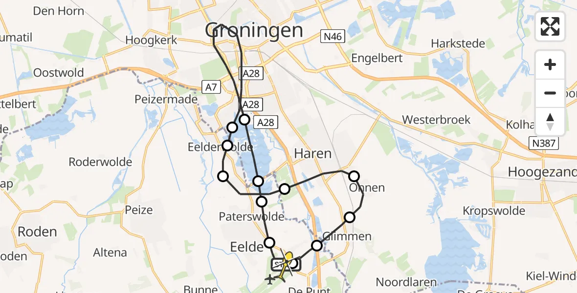 Routekaart van de vlucht: Lifeliner 4 naar Groningen Airport Eelde